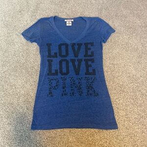 Victoria's Secret Love Pink Tri-Blend Tee. Black and Blue